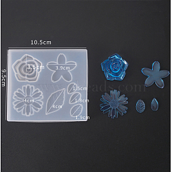 Silicone Vein Molds, Resin Casting Molds, For UV Resin, Epoxy Resin Jewelry Making, Flower with Leaf, White, 9.5x10.5cm, Inner Size: 1.5~4cm(DIY-F039-02A)