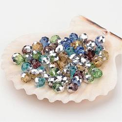 Electroplate Glass Beads, Half Silver Plated, Faceted, Rondelle, Mixed Color, 4x3mm, Hole: 1mm(X-GR4MMY-M1)