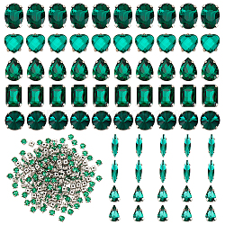 270Pcs 8 Style Gradient Color Sew on Rhinestone, Multi-strand Links, Acrylic Rhinestone, with Brass Prong Settings, Garments Accessories, Heart/Horse Eye/Teardrop, Green, 5~19x5~13x4~8mm, Hole: 0.8~1.5mm(DIY-OC0010-34)