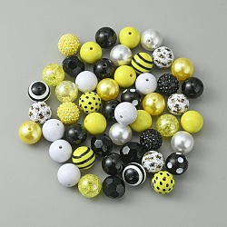 Opaque Acrylic Beads Set, Bee Theme, Round, Yellow, 18~20x18~19mm, Hole: 2~3mm(MACR-CJC0001-13A-02)