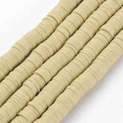 Handmade Polymer Clay Beads Strands, for DIY Jewelry Crafts Supplies, Heishi Beads, Disc/Flat Round, Light Yellow, 6x0.5~1mm, Hole: 1.8mm, about 290~320pcs/strand, 15.75 inch~16.14 inch(40~41cm)(CLAY-R089-6mm-117)