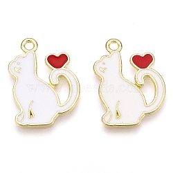 Alloy Enamel Pendants, Cat Shape, Golden, White, 20x15mm(ENAM-CJC0004-16B)