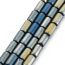 Electroplate Frosted Opaque Glass Beads Strands, Column, Dark Cyan, 7.5x4mm, Hole: 0.8mm, about 72pcs/strand, 21.26 inch(54cm)(EGLA-T008-026-C01)