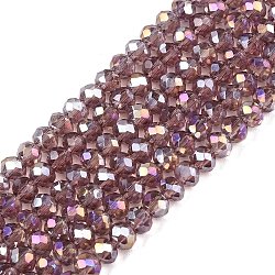 Electroplate Glass Beads Strands, AB Color Plated, Faceted, Rondelle, Rosy Brown, 2.9~3.3x2mm, Hole: 0.8mm, about 148~150pcs/strand, 15.55~15.75 inch(39.5~40cm)(EGLA-A044-T2mm-B07)