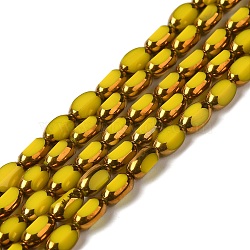 Electroplate Glass Beads Strands, Opaque Solid Color, Half Golden Plated, Faceted, Oval, Yellow, 7x4.5x3.5mm, Hole: 0.8mm, about 49~51pcs/strand, 12.99''~13.90''(33~35.3cm)(EGLA-P061-02A-06)