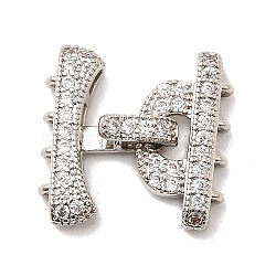 Brass Micro Pave Clear Cubic Zirconia Fold Over Clasps, Stick, Platinum, 19x18.5x5mm, Hole: 1.4mm(KK-C075-33P)