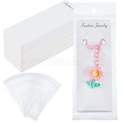 120Pcs Paper Keychain Display Cards, with 120Pcs Rectangle OPP Cellophane Bags, Rectangle with Word Fashion Jewelry, White, 12.8x4.8x0.03cm, Hole: 7mm(CDIS-SP0001-37)