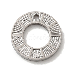 304 Stainless Steel Charms, Textured and Laser Cut, Round Ring Charm, Stainless Steel Color, 12x1.5mm, Hole: 1.2mm(STAS-Q301-26P)