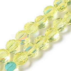 Transparent Electroplate Glass Beads Strands, AB Color Plated, Faceted, Half Round, Yellow Green, 7.2x7.5x4mm, Hole: 1.5mm, about 80pcs/strand, 22.05''(56cm)(GLAA-Q099-D01-07)