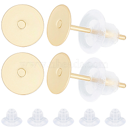 100Pcs 304 Stainless Steel Stud Earring Findings, Flat Round, 100Pcs Plastic Ear Nuts, Real 24K Gold Plated, Pin: 0.7mm, Nut: 5x7mm, hole: 0.8mm(STAS-BBC0004-84)