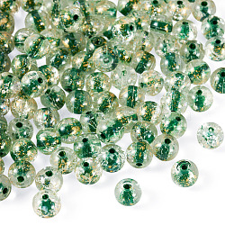 100Pcs Crackle Transparent Glass Beads, Round, with Gold Foil, Green, 8~8.5mm, Hole: 0.8~0.9mm(GLAA-TADJ0001-12F)