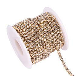 Brass Rhinestone Strass Chains, with Spool, Rhinestone Cup Chains, Raw(Unplated), Nickel Free, Crystal, 3mm, about 10yards/roll(CHC-T001-SS14-01C)