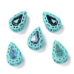 Sew on Rhinestone, Mocha Fluorescent Style, Glass Rhinestone, with Brass Findings, Garments Accessories, Teardrop, Mixed Color, Cyan, 12.5x8x5mm, Hole: 1mm(RGLA-P033-H02-03)