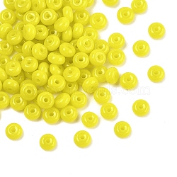 Imitation Jade Glass Seed Beads, Round Hole, Rondelle, Yellow, 4~4.5x2~2.5mm, Hole: 1mm, 140pcs/set(SEED-Q038-01D)