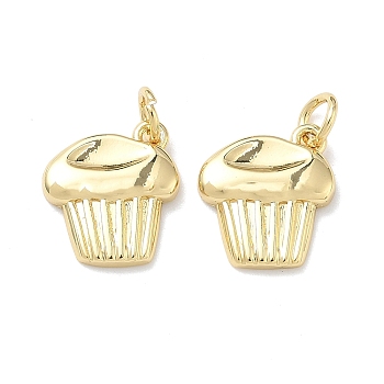 Brass Pendants, Cup Cake Charms, Long-Lasting Plated, Cadmium Free & Lead Free, Rack Plating, Real 18K Gold Plated, 13.5x12.5x2.5mm, Jump Ring: 5x1.2mm, Inner Diameter: 3.5mm