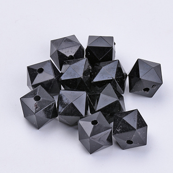 Transparent Acrylic Beads, Faceted, Cube, Black, 14x14x12mm, Hole: 2mm, about 330pcs/500g