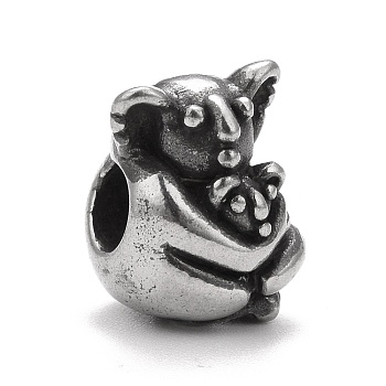 304 Stainless Steel European Beads, Large Hole Beads, Koala, Antique Silver, 13x10x11mm, Hole: 4.5mm