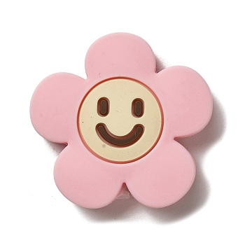 Silicone Beads, Flower with Smiling Face, Silicone Teething Beads, PeachPuff, 30x31x8.5mm, Hole: 3mm