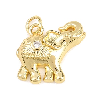 Brass Micro Pave Clear Cubic Zirconia Pendants, Elephant Charms, Cadmium Free & Lead Free, Real 18K Gold Plated, 15.5x19x6mm, Hole: 3.5mm