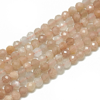 Natural Sunstone Beads Strands, Faceted, Round, 3~3.5mm, Hole: 0.3mm, about 128pcs/strand, 15.3 inch