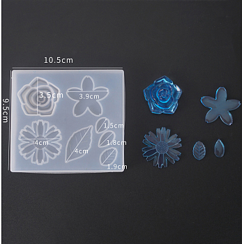 Silicone Vein Molds, Resin Casting Molds, For UV Resin, Epoxy Resin Jewelry Making, Flower with Leaf, White, 9.5x10.5cm, Inner Size: 1.5~4cm