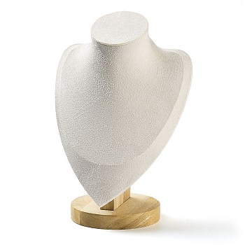 Microfiber Necklace Display Stands, Desktio Bust Shaped Necklace Holder with Wood Base, White, 18.5x11.4x31cm