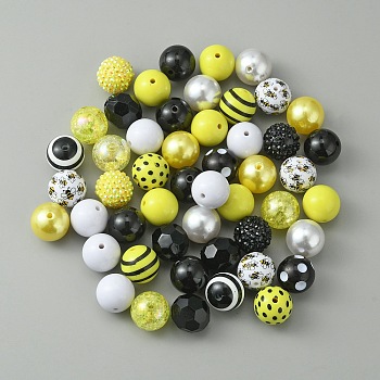 Opaque Acrylic Beads Set, Bee Theme, Round, Yellow, 18~20x18~19mm, Hole: 2~3mm