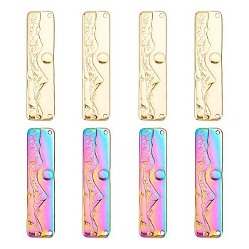 12Pcs 3 Colors 304 Stainless Steel Pendants, Rectangle with Mountain, Mixed Color, 10x40x1.5mm, Hole: 1.2mm, 4pcs/color
