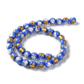 Handmade Gold & Silver Foil Lampwork Beads, Round, Cornflower Blue, 12mm, about 33pcs/strand, 15.59 inch(39.6cm)