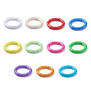 11Pcs 11 Color Imitation Gemstone Acrylic Curved Tube Chunky Stretch Bracelets Set for Women, Mixed Color, Inner Diameter: 2 inch(5.1cm), 1Pc/color