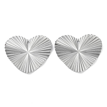 304 Stainless Steel Pendants, Heart Charm, Stainless Steel Color, 25.5x29.5x2mm, Hole: 1.5mm