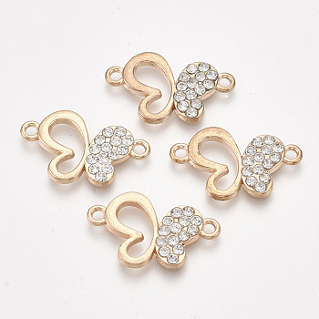 Alloy Links connectors, with Rhinestone, Butterfly, Crystal, Golden, 14x23x2mm, Hole: 1.8mm