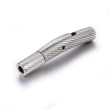 304 Stainless Steel Bayonet Clasps, Tube, Stainless Steel Color, 26.5x4x4.5mm, Hole: 2mm