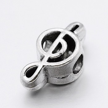 Alloy Musical Notes Large Hole European Beads, Antique Silver, 18x10x7mm, Hole: 4mm