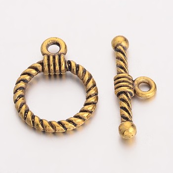 Tibetan Style Alloy Toggle Clasps, Lead Free and Cadmium Free, Round, Antique Golden Round: 19x14x3mm, Hole: 2mm, Bar: 20x8x3mm, Hole: 2mm