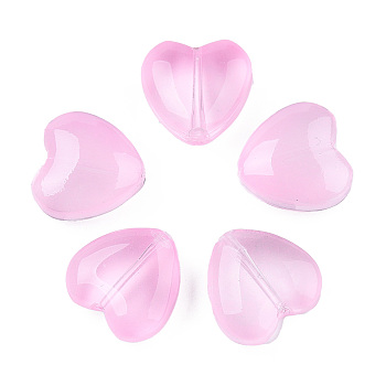 Transparent Spray Painted Glass Beads, Heart, Pearl Pink, 12x12x5.5mm, hole: 0.9~1mm
