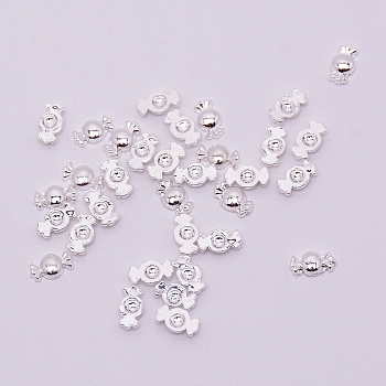 Alloy Cabochons, Nail Art Decoration Accessories for Women, Cadmium Free & Lead Free, Candy, Silver, 3x6x1mm, about 100pcs/bag
