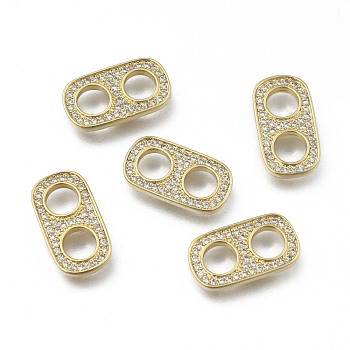 Brass Micro Pave Cubic Zirconia Links Connectors, Long-Lasting Plated, Soda Tab/Pull Tab, Clear, Real 18K Gold Plated, 17.5x9.5x2mm, Hole: 5mm