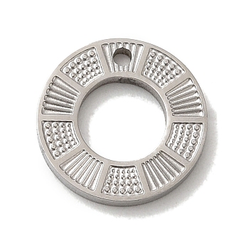304 Stainless Steel Charms, Textured and Laser Cut, Round Ring Charm, Stainless Steel Color, 12x1.5mm, Hole: 1.2mm