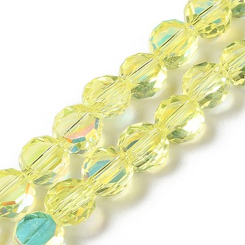 Transparent Electroplate Glass Beads Strands, AB Color Plated, Faceted, Half Round, Yellow Green, 7.2x7.5x4mm, Hole: 1.5mm, about 80pcs/strand, 22.05''(56cm)