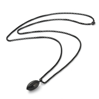 Vacuum Plating 304 Stainless Steel Rugby Pendant Necklaces, Black, 27.17~27.84''(69~70.8cm), Rugby: 29x12.5x11.5mm