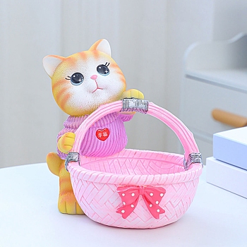 Cute Resin Cat Figurines, Entrance Jewelry Key Storage for Home Desktop Decoration, Hot Pink, 170x150x175mm