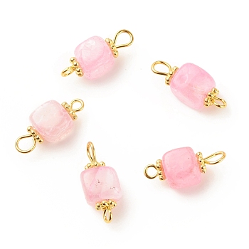 Natural Agate Connector Charms, with Golden Plated Iron Findings, Cube, Pearl Pink, 17~18x7~7.5x6.5~7mm, Hole: 2~3.5mm
