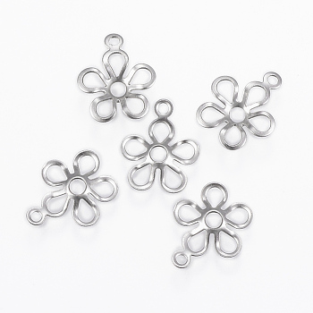 304 Stainless Steel Charms, Flower, Stainless Steel Color, 11x9x1.5mm, Hole: 1mm