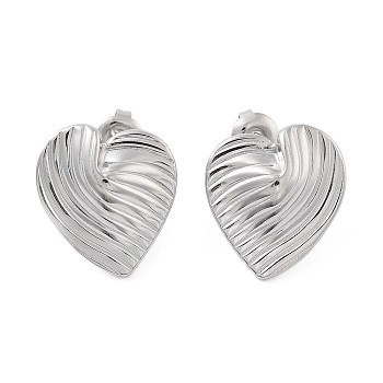 Non-Tarnish 304 Stainless Steel Stud Earrings, Heart, Stainless Steel Color, 18x17mm