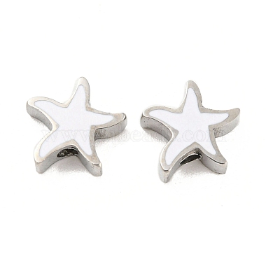 Stainless Steel Color White Starfish Stainless Steel+Enamel Beads