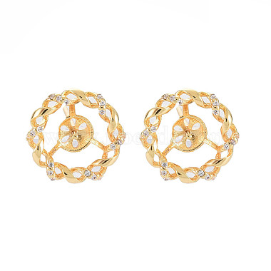 Real 18K Gold Plated Clear Flat Round Brass+Cubic Zirconia Stud Earring Findings