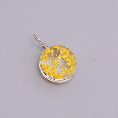 Stainless Steel Color Yellow Flat Round Glass Pendants