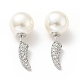 Clear Cubic Zirconia Horn with Acrylic Pearl Front Back Stud Earrings(EJEW-G295-02B-P)-1