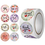 Self-Adhesive Paper Thank You Roll Stickers, Round Dot Gift Tag Sticker, for Party Presents Decoration, Wreath Pattern, Word, 25mm, 500pcs/roll(PAAG-PW0001-154)